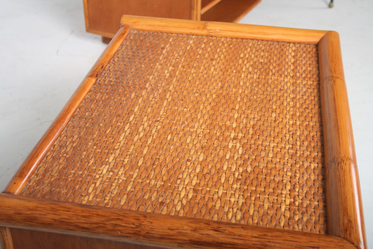 A Pair of Mid-Century Rattan Top Bamboo Night Stand Side Tables - Image 8