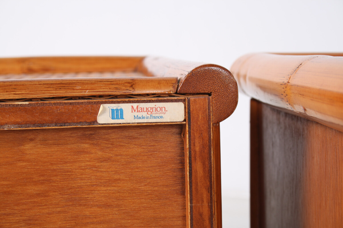 A Pair of Mid-Century Rattan Top Bamboo Night Stand Side Tables - Image 6