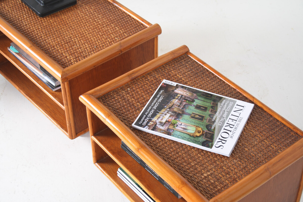 A Pair of Mid-Century Rattan Top Bamboo Night Stand Side Tables - Image 4