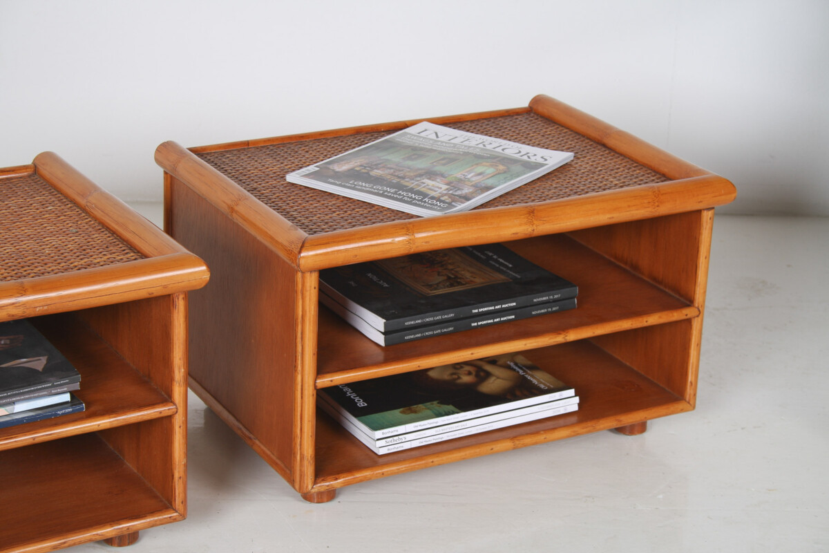 A Pair of Mid-Century Rattan Top Bamboo Night Stand Side Tables - Image 18