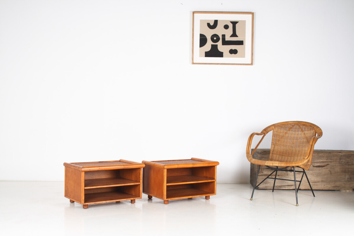 A Pair of Mid-Century Rattan Top Bamboo Night Stand Side Tables - Image 16