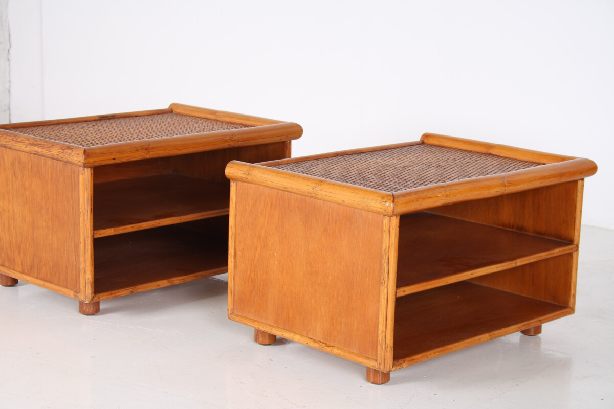 A Pair of Mid-Century Rattan Top Bamboo Night Stand Side Tables - Image 15