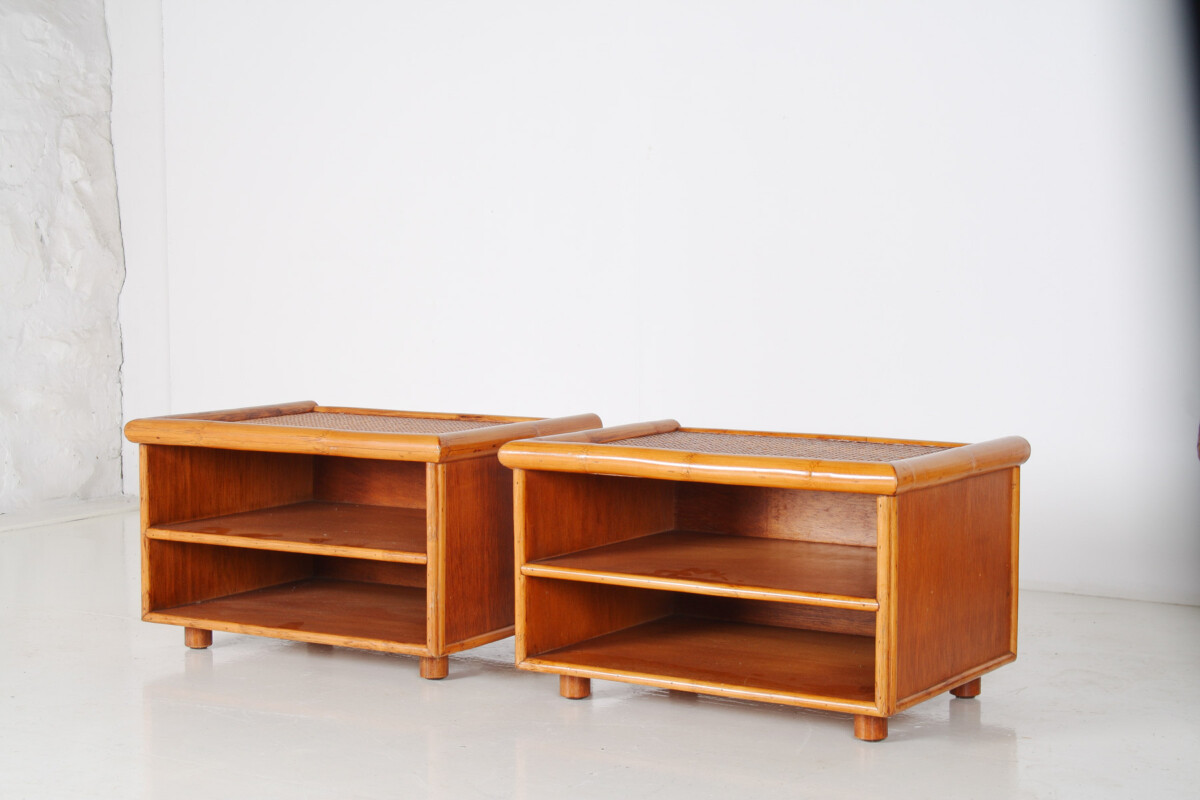 A Pair of Mid-Century Rattan Top Bamboo Night Stand Side Tables - Image 14