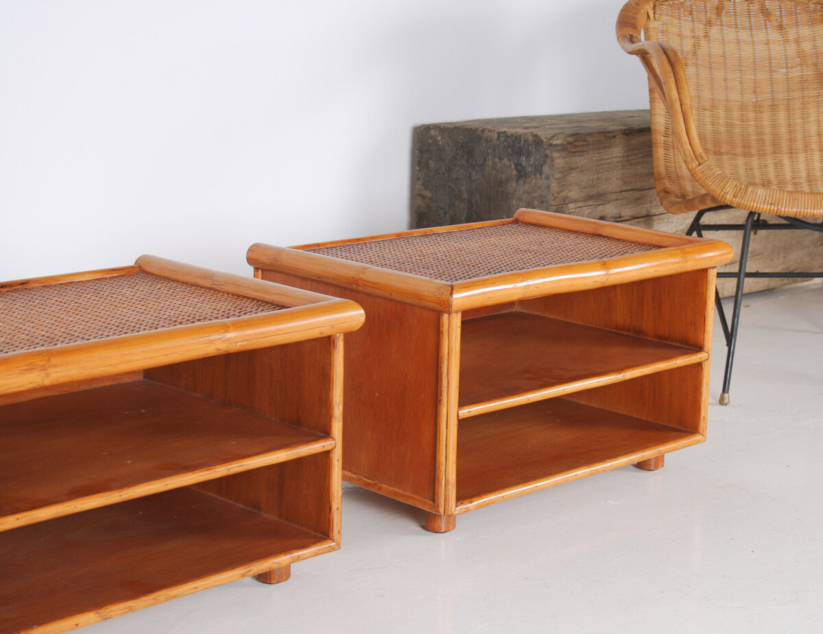 A Pair of Mid-Century Rattan Top Bamboo Night Stand Side Tables - Image 13