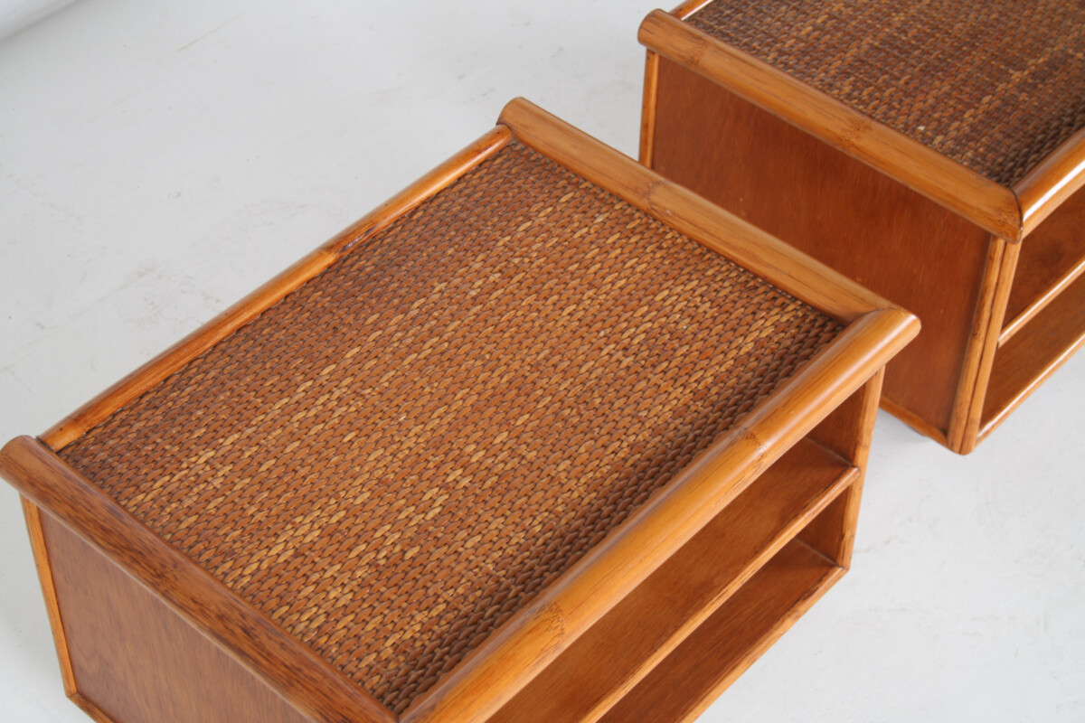 A Pair of Mid-Century Rattan Top Bamboo Night Stand Side Tables - Image 12