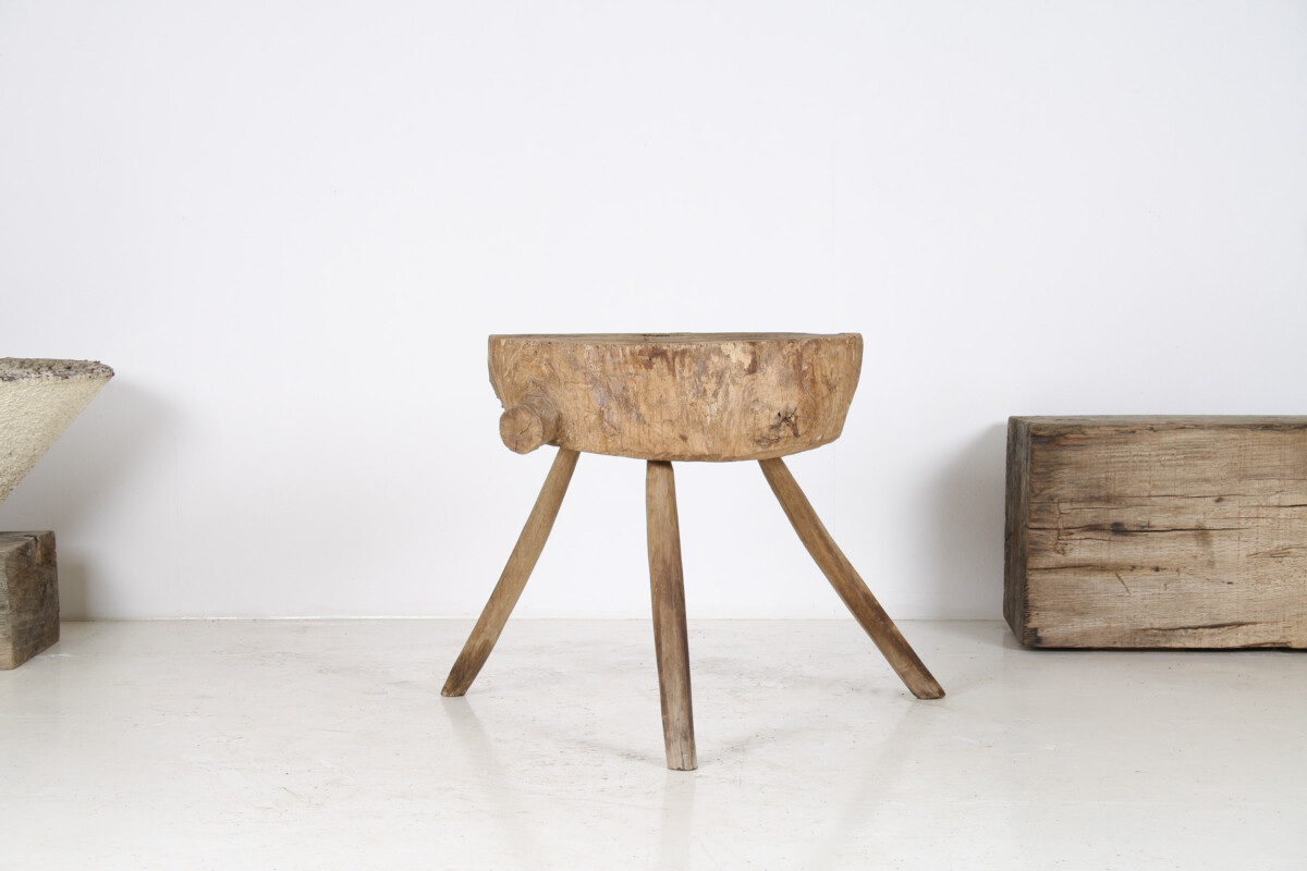A Large Naturalistic Primitive Elm Wood Block Wabi Sabi Side Table