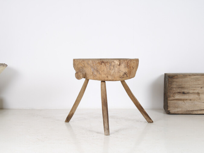 A Large Naturalistic Primitive Elm Wood Block Wabi Sabi Side Table
