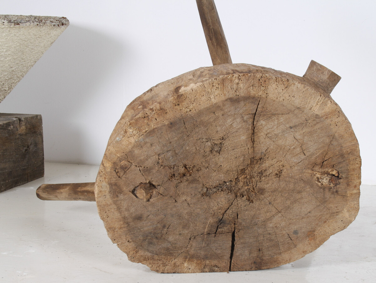A Large Naturalistic Primitive Elm Wood Block Wabi Sabi Side Table - Image 10