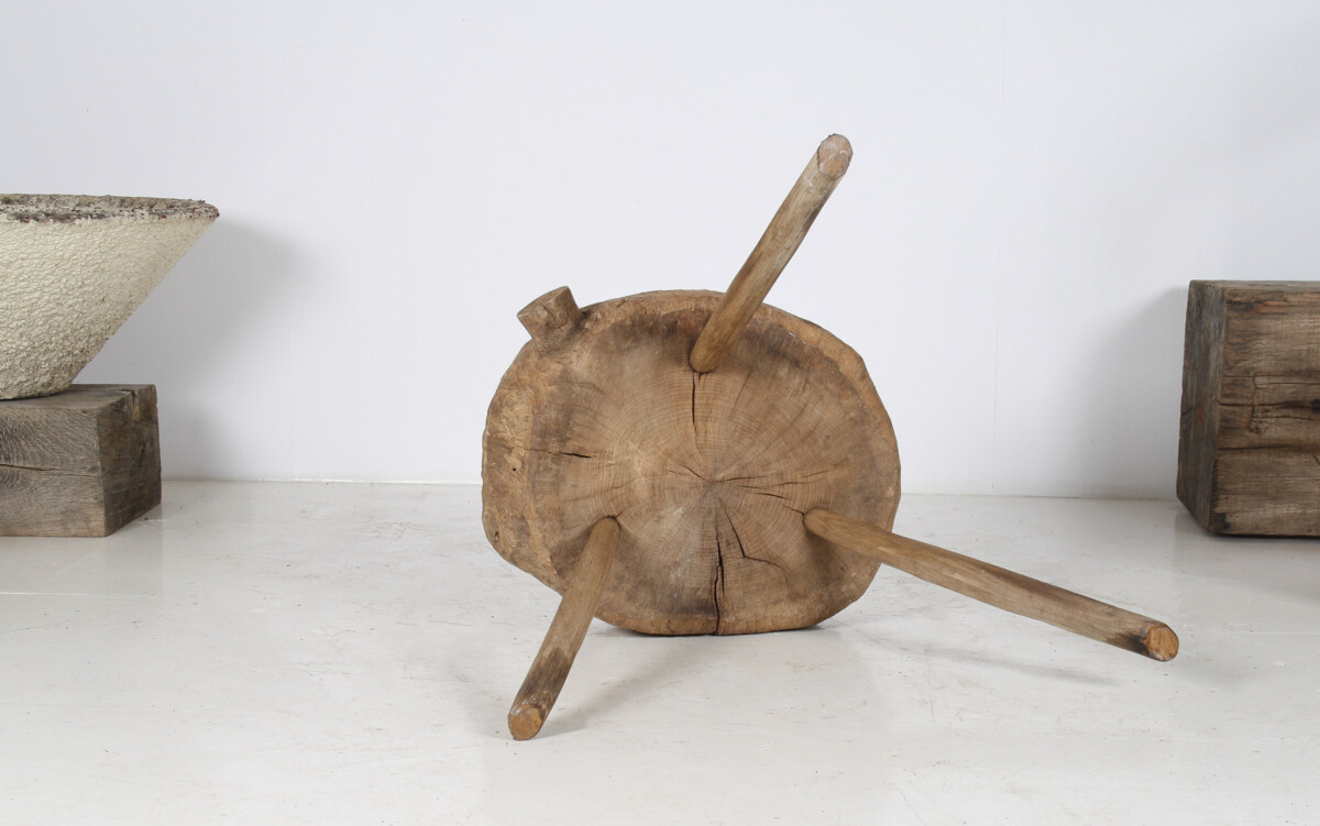A Large Naturalistic Primitive Elm Wood Block Wabi Sabi Side Table - Image 9