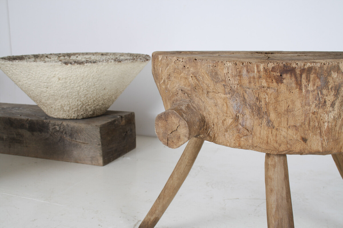 A Large Naturalistic Primitive Elm Wood Block Wabi Sabi Side Table - Image 7