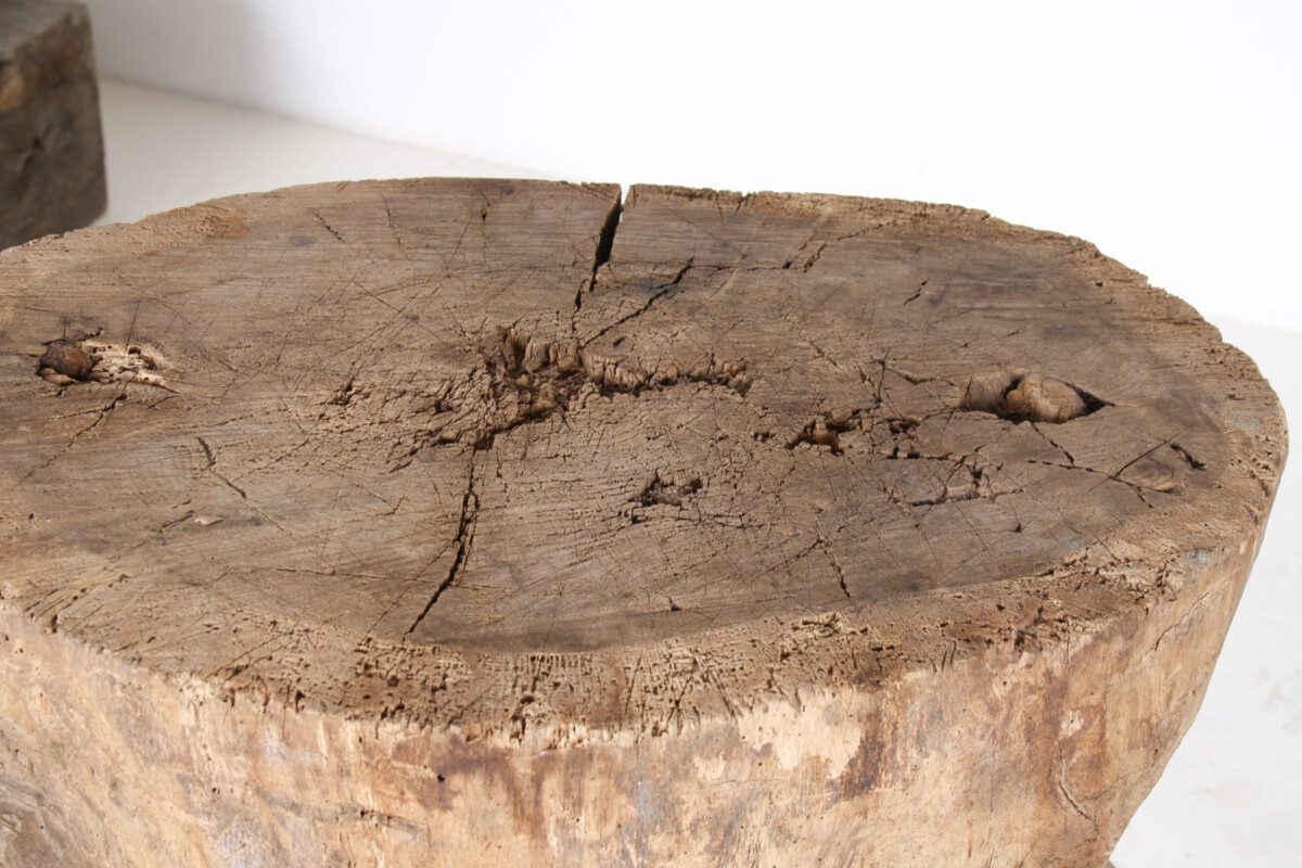 A Large Naturalistic Primitive Elm Wood Block Wabi Sabi Side Table - Image 5