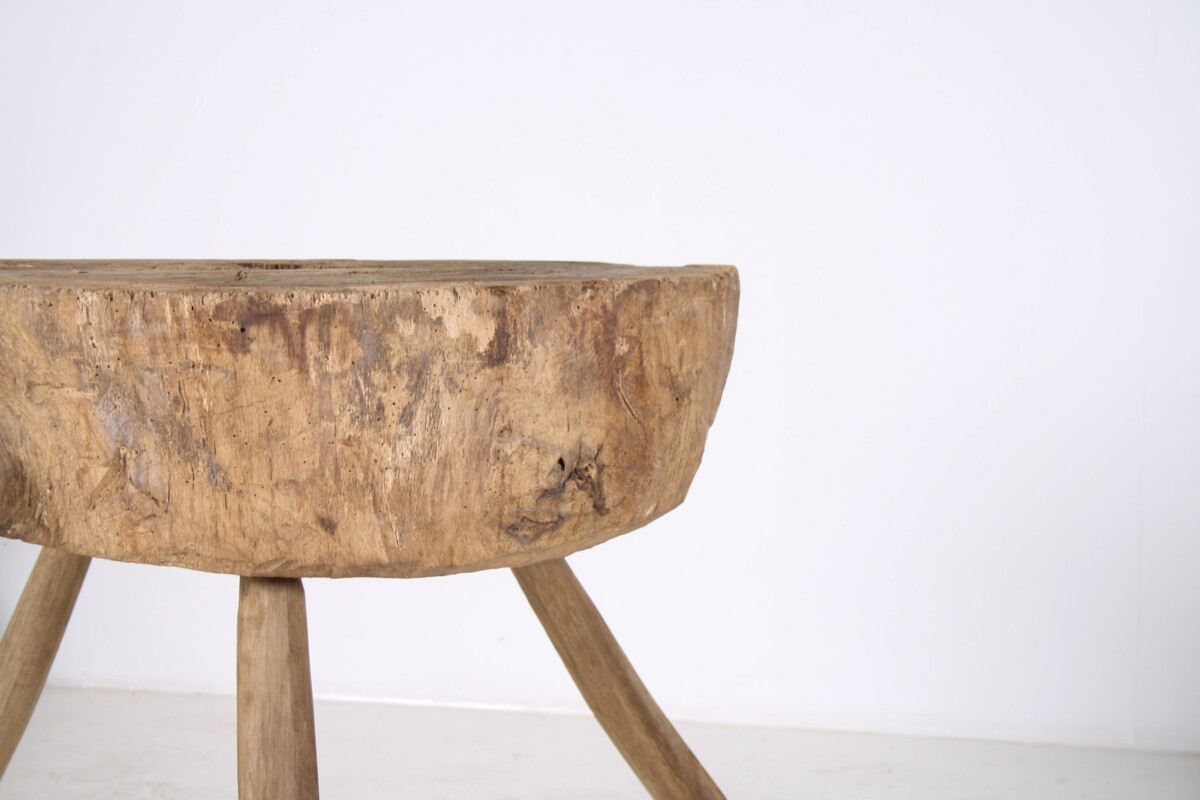 A Large Naturalistic Primitive Elm Wood Block Wabi Sabi Side Table - Image 2