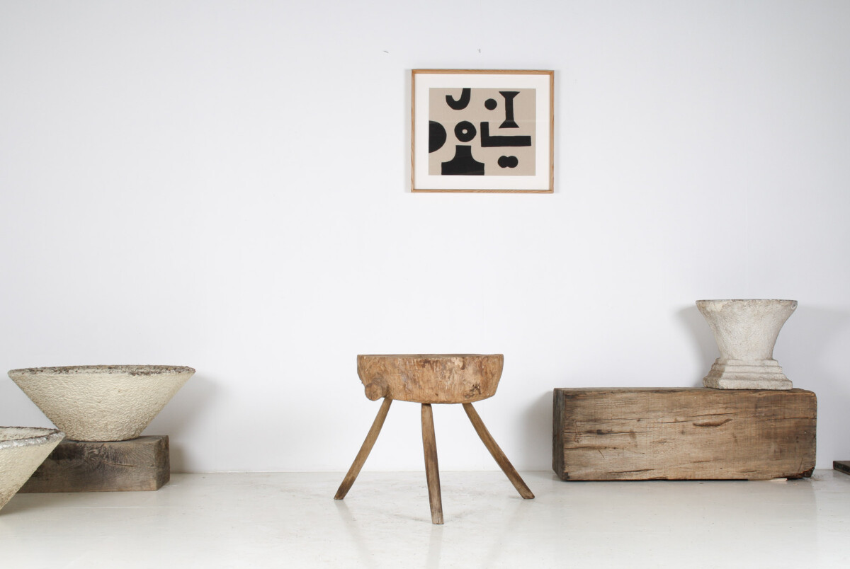 A Large Naturalistic Primitive Elm Wood Block Wabi Sabi Side Table - Image 3