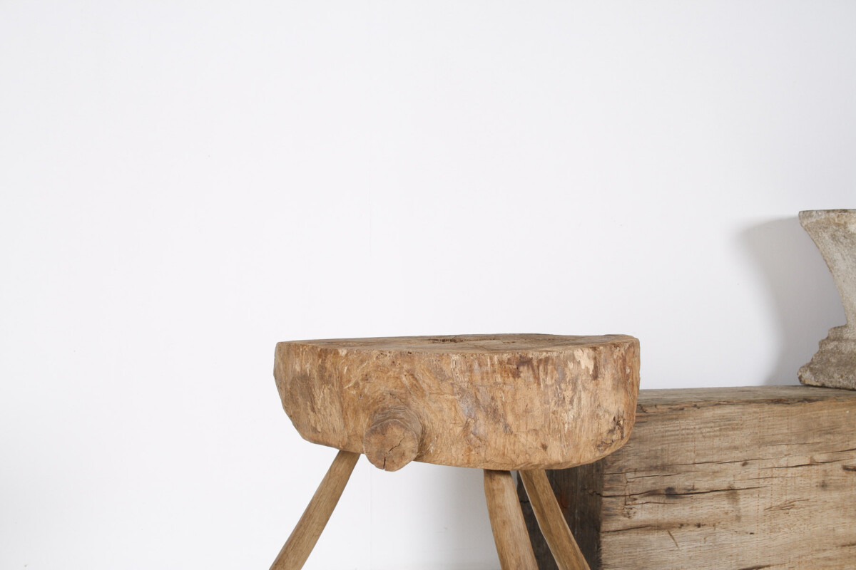 A Large Naturalistic Primitive Elm Wood Block Wabi Sabi Side Table - Image 6