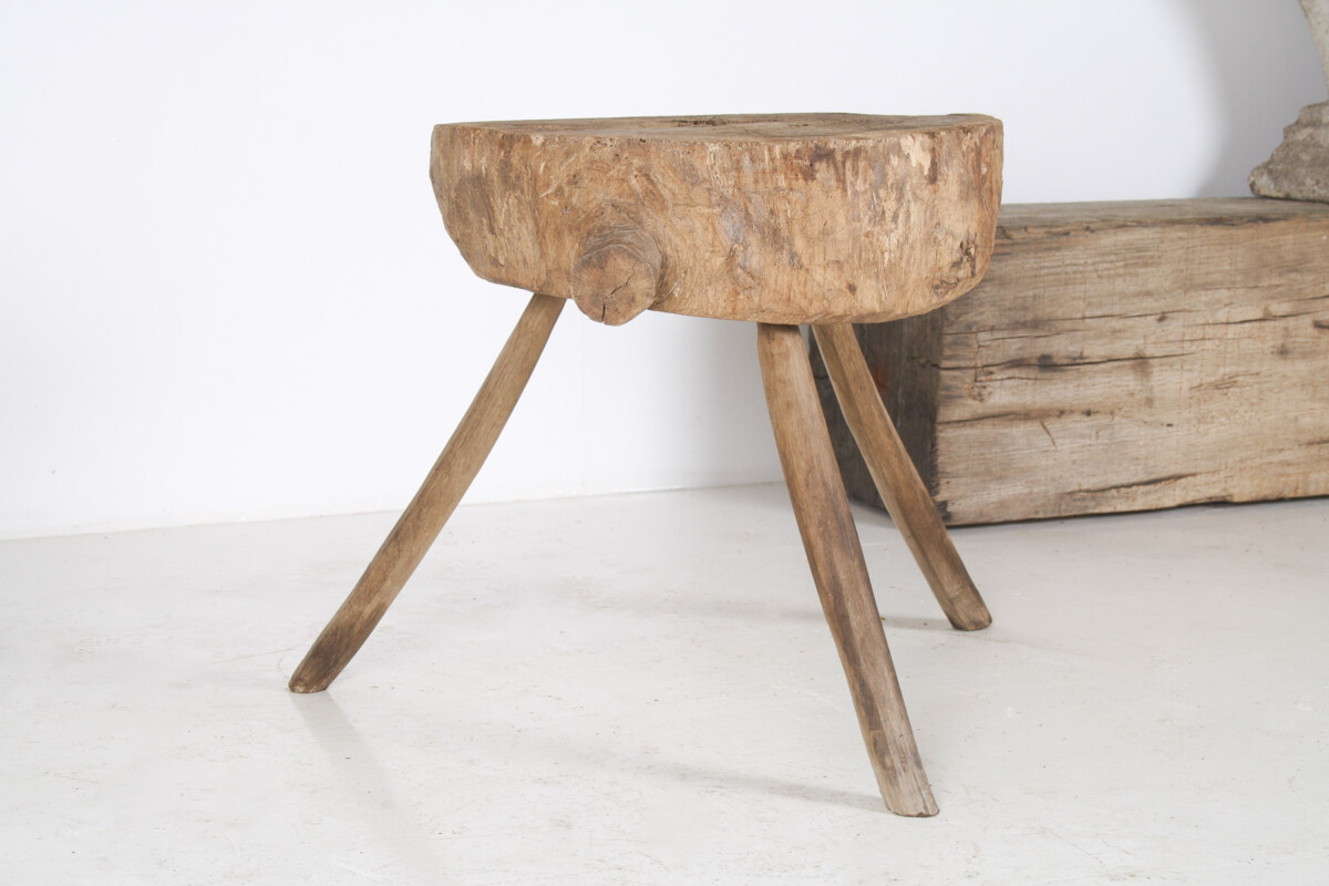 A Large Naturalistic Primitive Elm Wood Block Wabi Sabi Side Table - Image 14