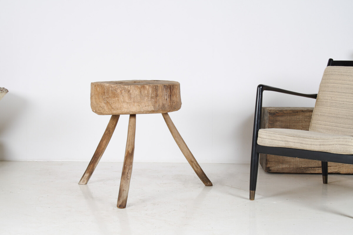 A Large Naturalistic Primitive Elm Wood Block Wabi Sabi Side Table - Image 8