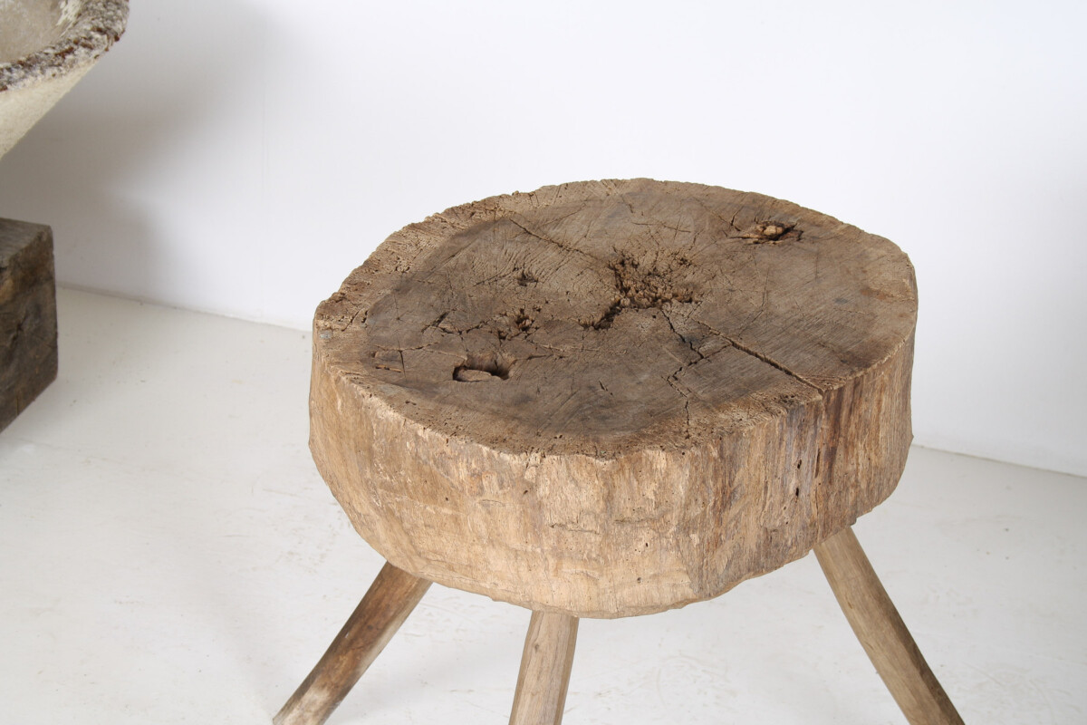 A Large Naturalistic Primitive Elm Wood Block Wabi Sabi Side Table - Image 4