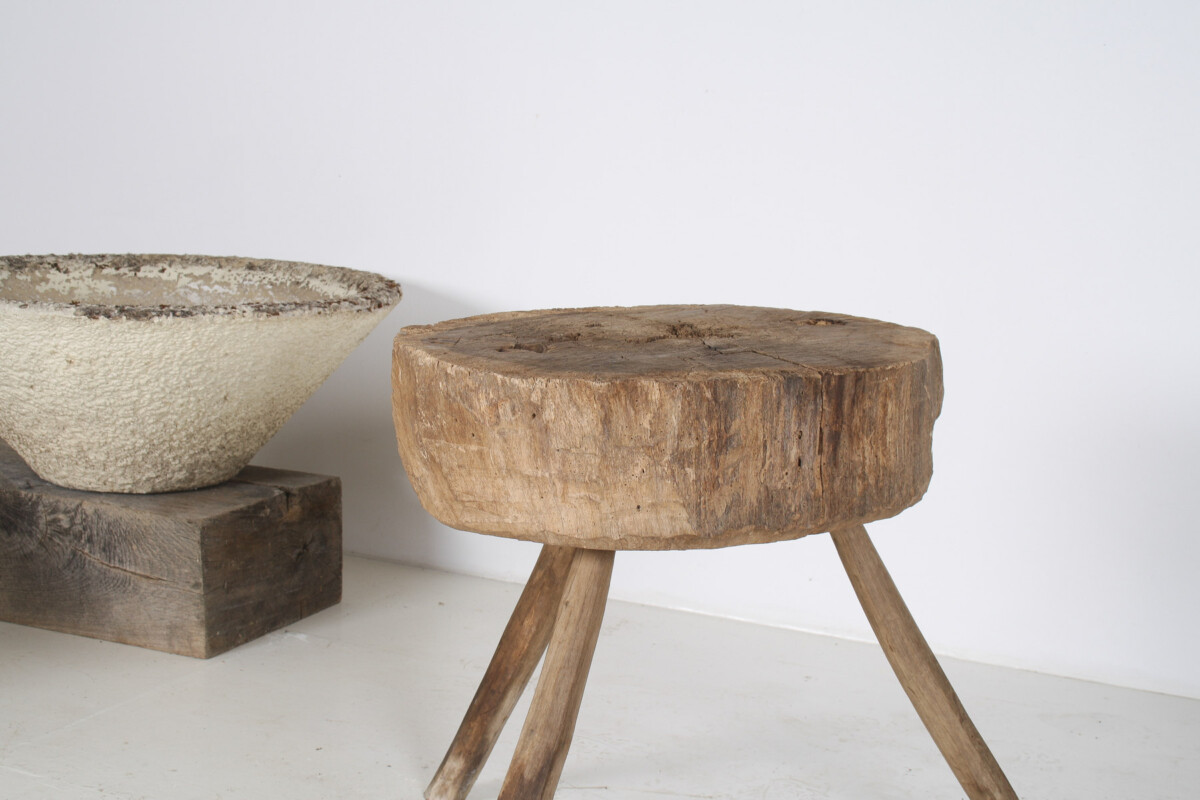 A Large Naturalistic Primitive Elm Wood Block Wabi Sabi Side Table - Image 12