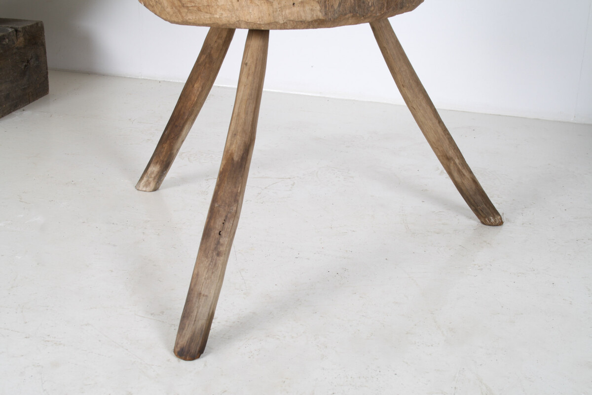 A Large Naturalistic Primitive Elm Wood Block Wabi Sabi Side Table - Image 11