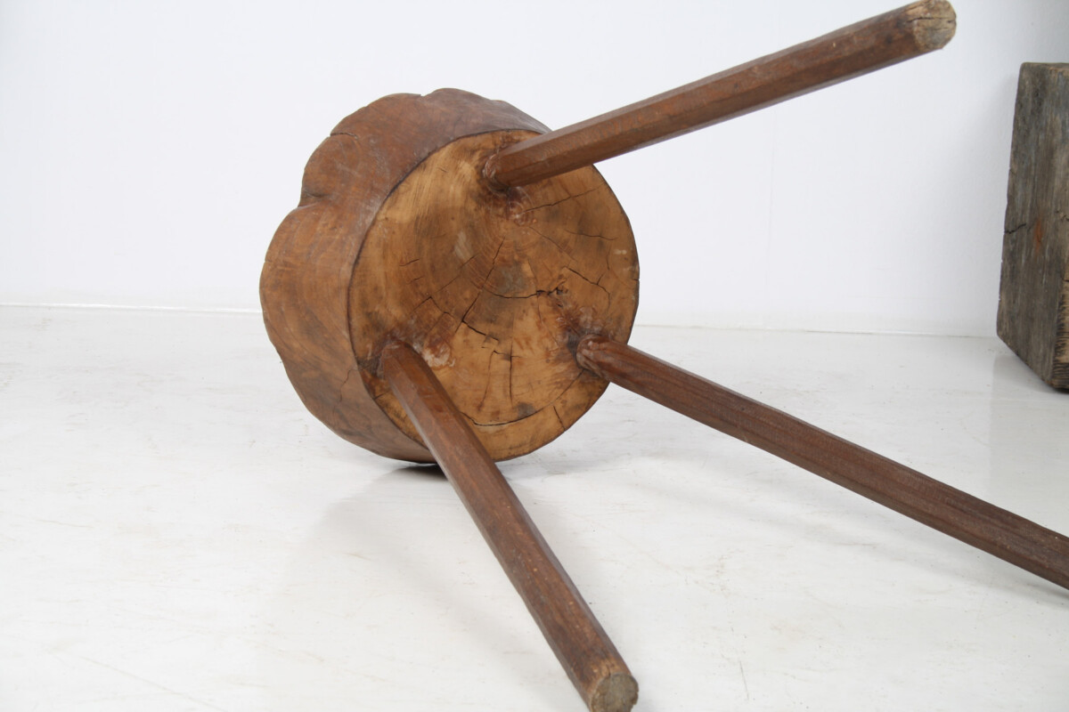 A Primitive 19th Century Wabi-Sabi Elm Side Table Display Stand or Stool - Image 8