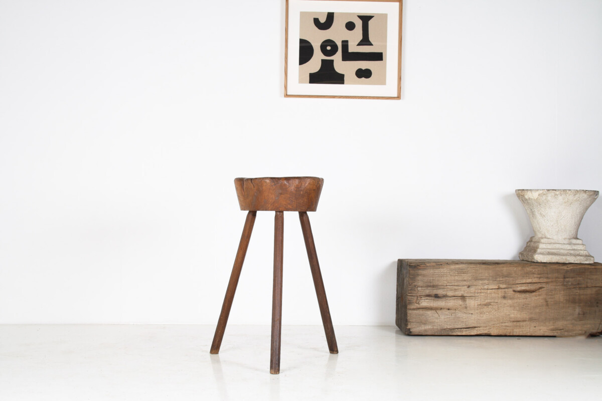 A Primitive 19th Century Wabi-Sabi Elm Side Table Display Stand or Stool
