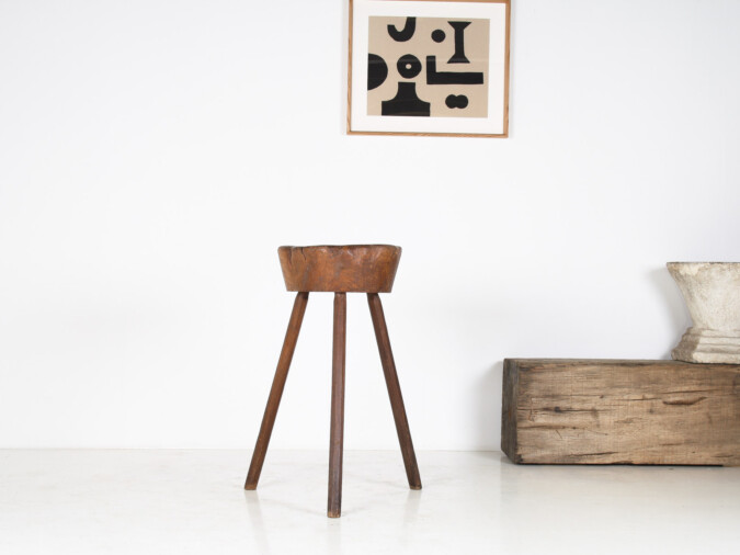 A Primitive 19th Century Wabi-Sabi Elm Side Table Display Stand or Stool