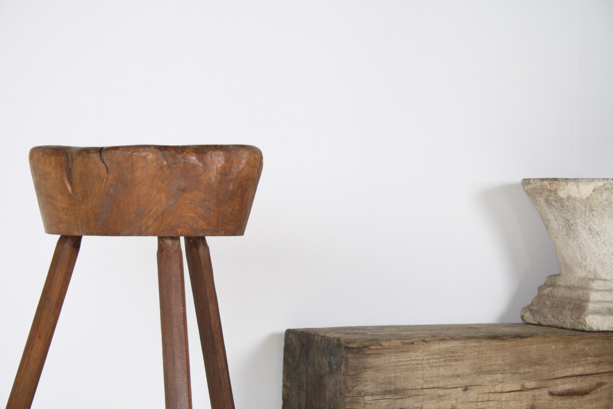 A Primitive 19th Century Wabi-Sabi Elm Side Table Display Stand or Stool - Image 7