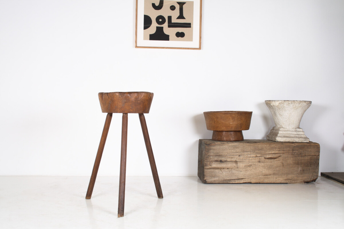 A Primitive 19th Century Wabi-Sabi Elm Side Table Display Stand or Stool - Image 6