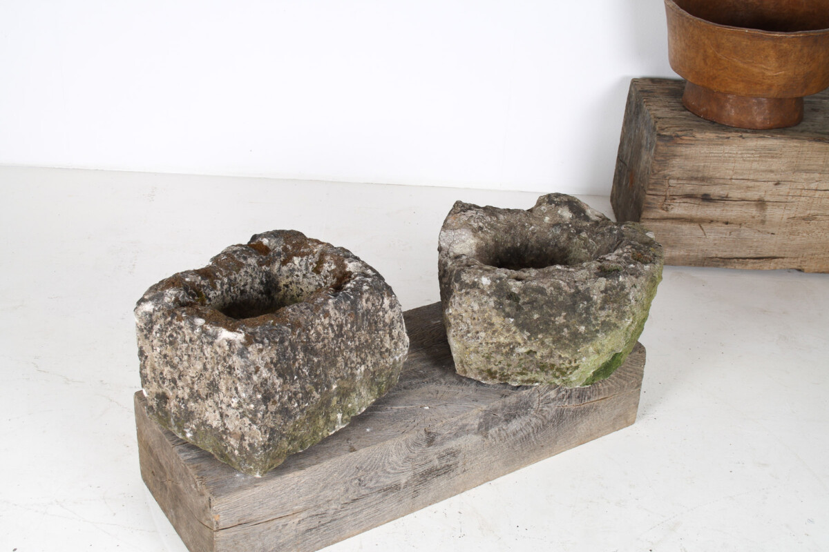 Small Organic Shaped Carved Stone Antique Wabi Sabi Sandstone Planter Bonsai Pot - Image 5
