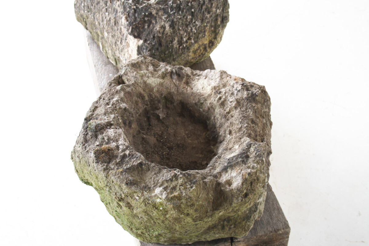 Small Organic Shaped Carved Stone Antique Wabi Sabi Sandstone Planter Bonsai Pot - Image 3