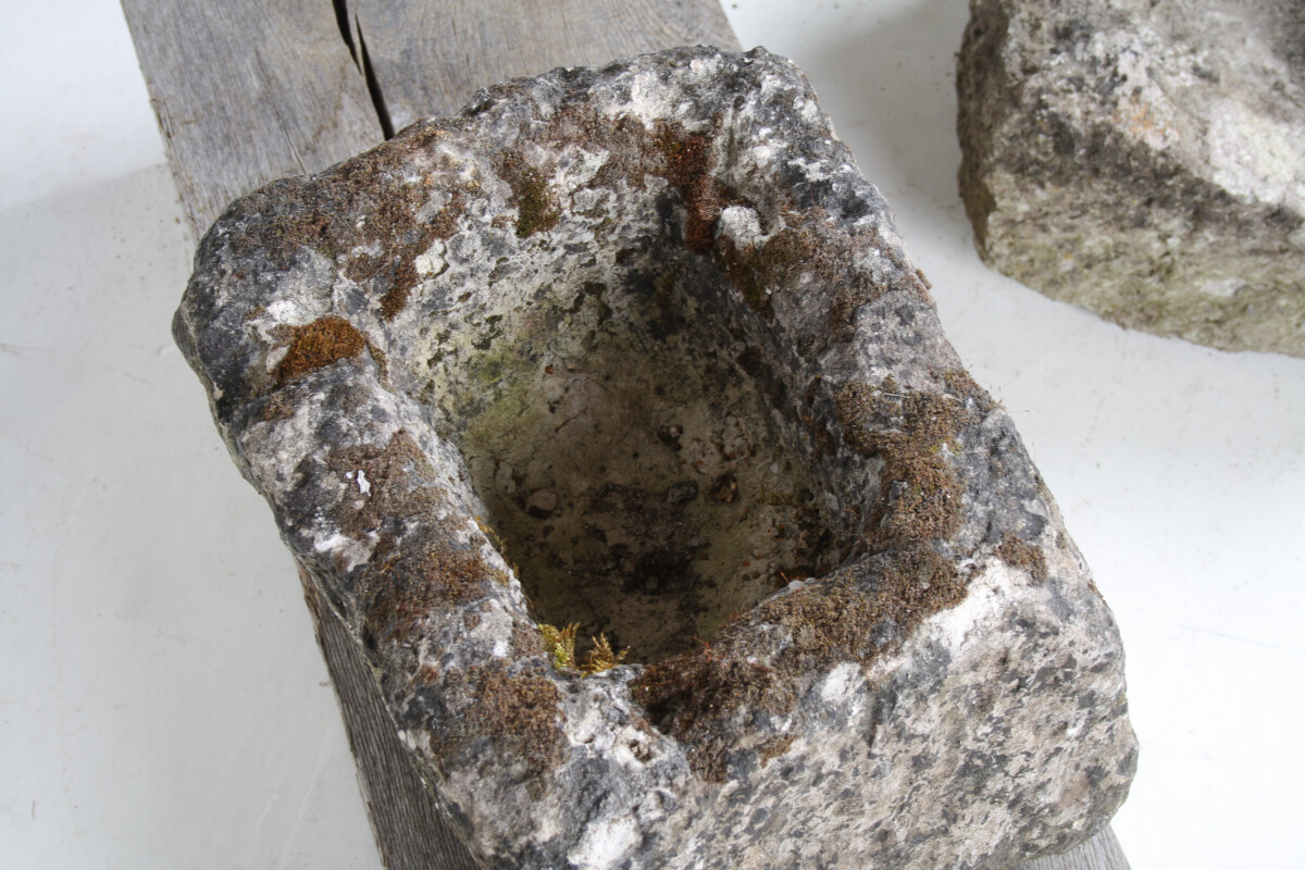 Small Square Carved Stone Antique Wabi Sabi Sandstone Planter Bonsai Pot - Image 5