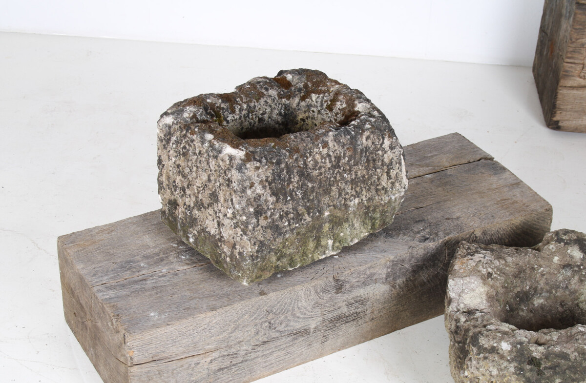 Small Square Carved Stone Antique Wabi Sabi Sandstone Planter Bonsai Pot - Image 2