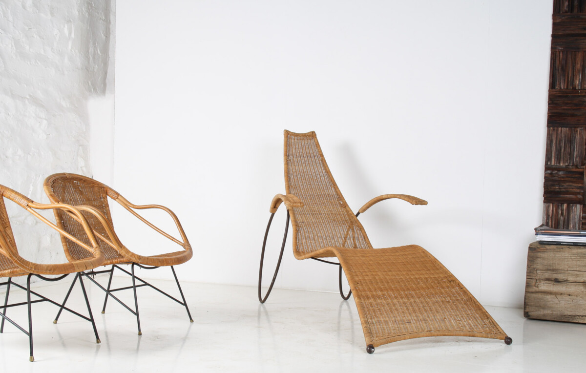 1930s Modernist Wrought Iron Frame Wicker Sun Longer Chaise with Arms and Footrest - Image 3