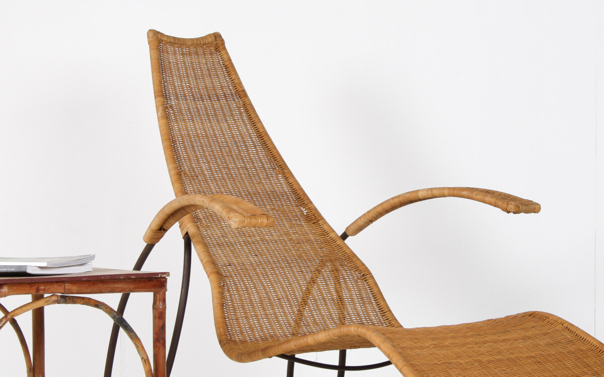 1930s Modernist Wrought Iron Frame Wicker Sun Longer Chaise with Arms and Footrest - Image 14
