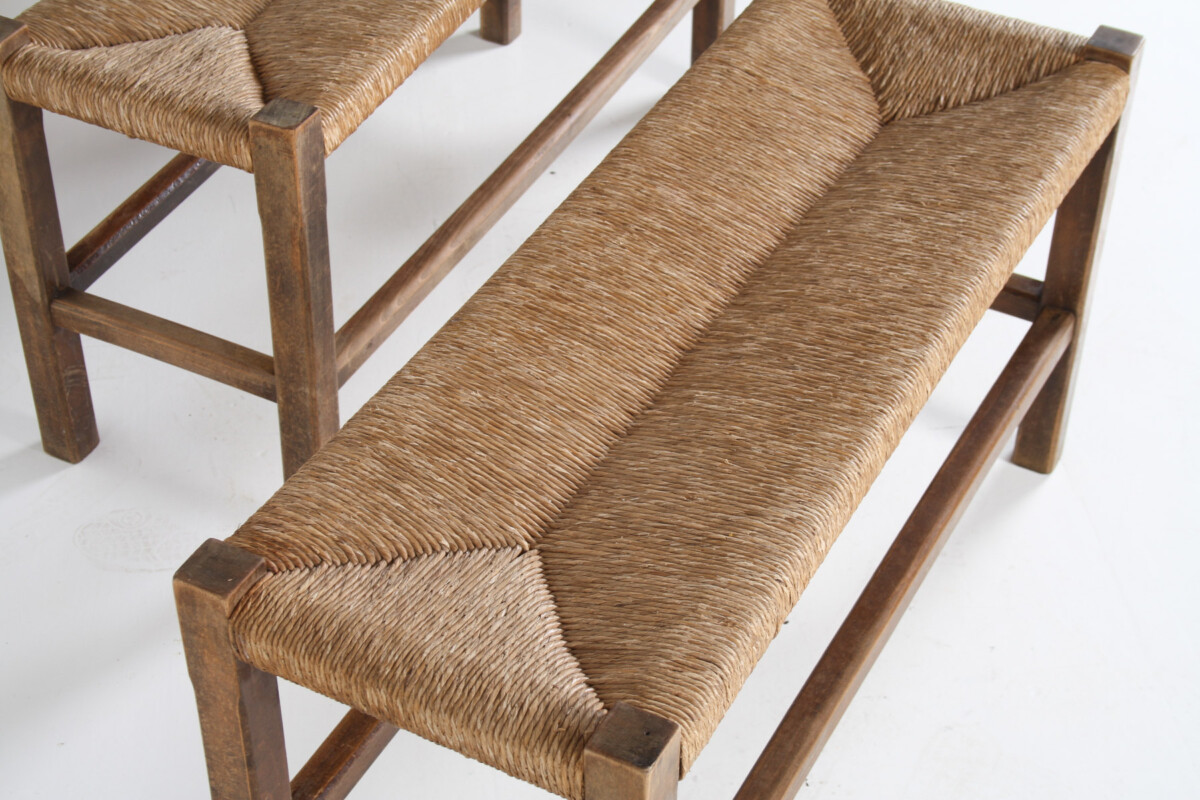 A Pair of 1960s Mid Century Oak Benches with Traditional Rush Seats - Image 14