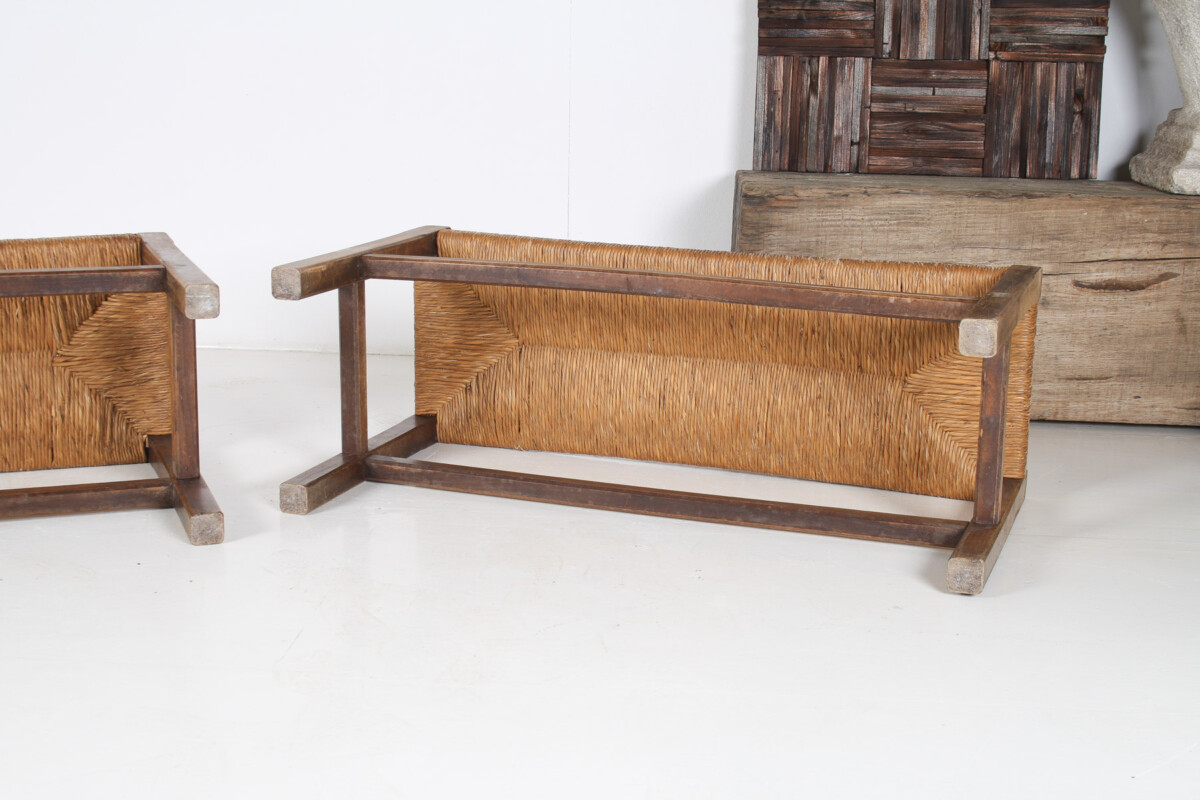 A Pair of 1960s Mid Century Oak Benches with Traditional Rush Seats - Image 11