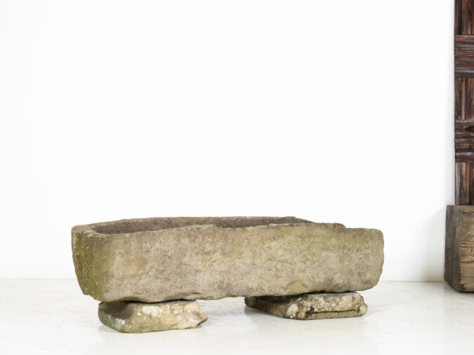Large Carved Stone Rectangular Trough Planter Garden Feature on Pedestal