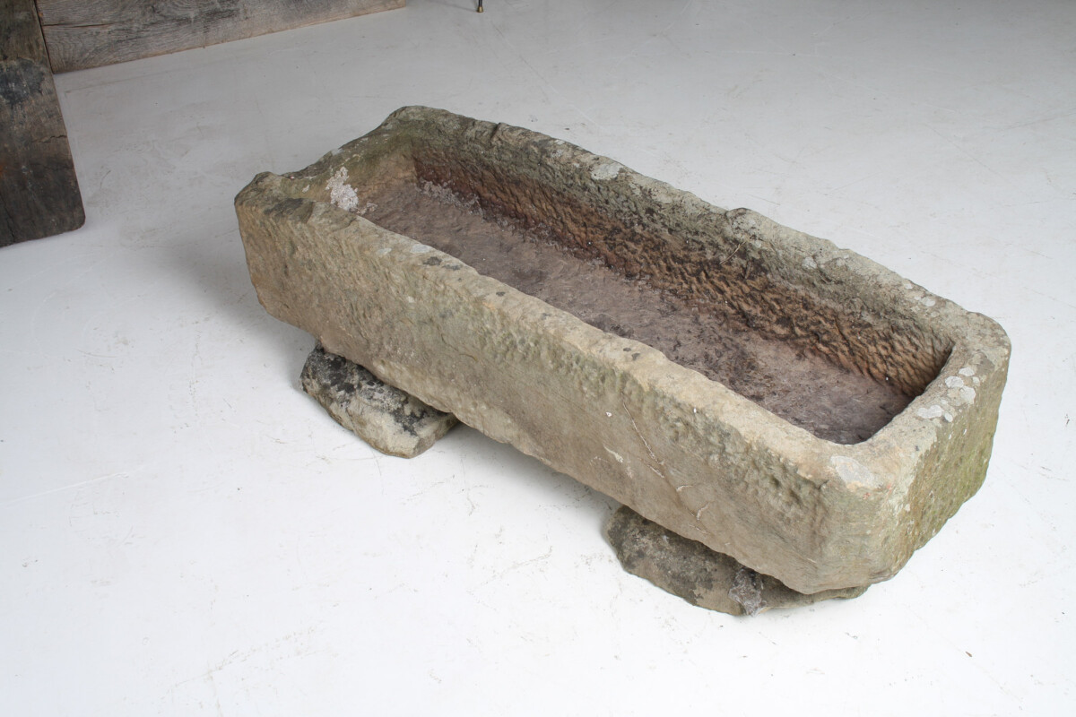 Large Carved Stone Rectangular Trough Planter Garden Feature on Pedestal - Image 9