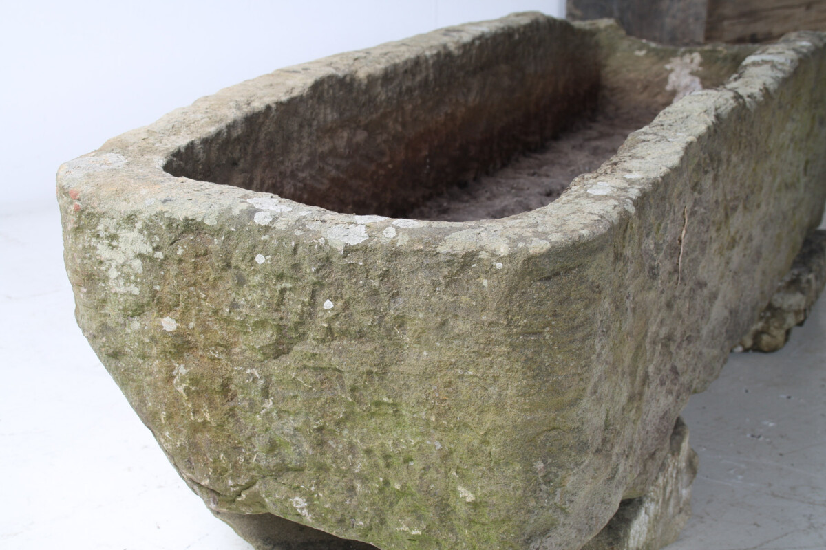 Large Carved Stone Rectangular Trough Planter Garden Feature on Pedestal - Image 8