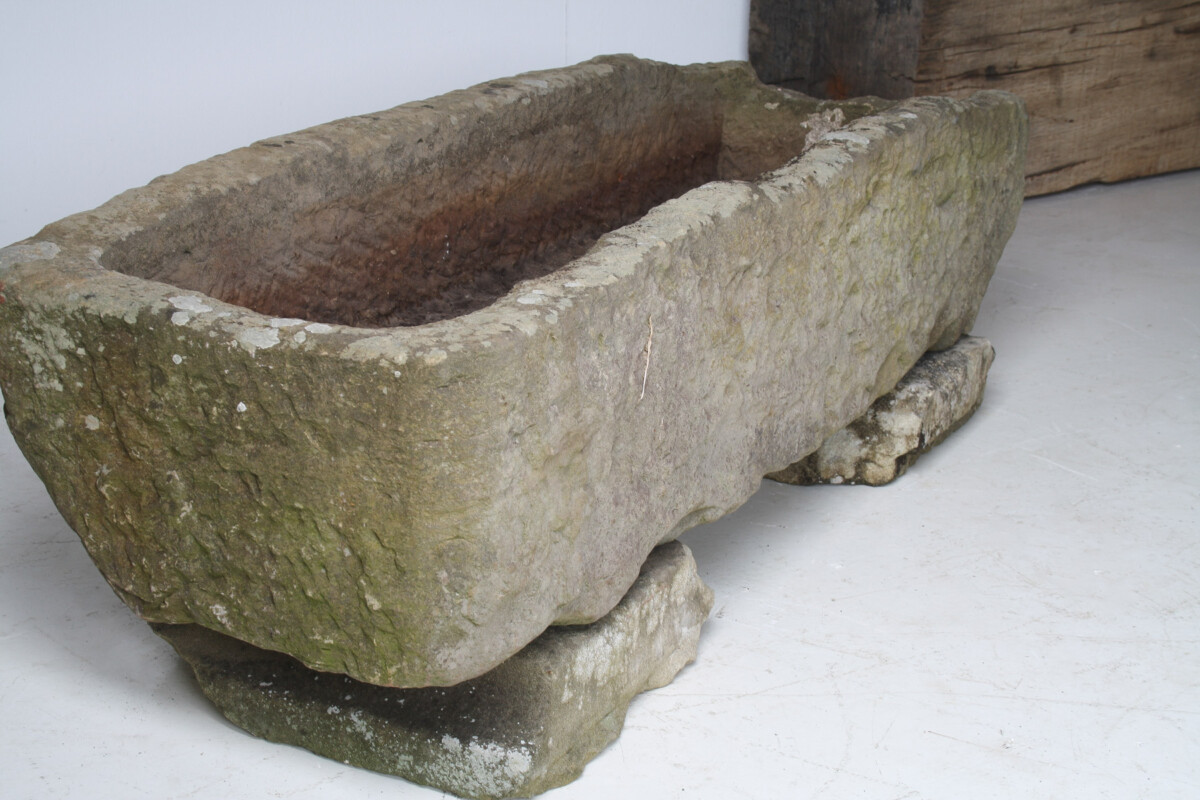 Large Carved Stone Rectangular Trough Planter Garden Feature on Pedestal - Image 5