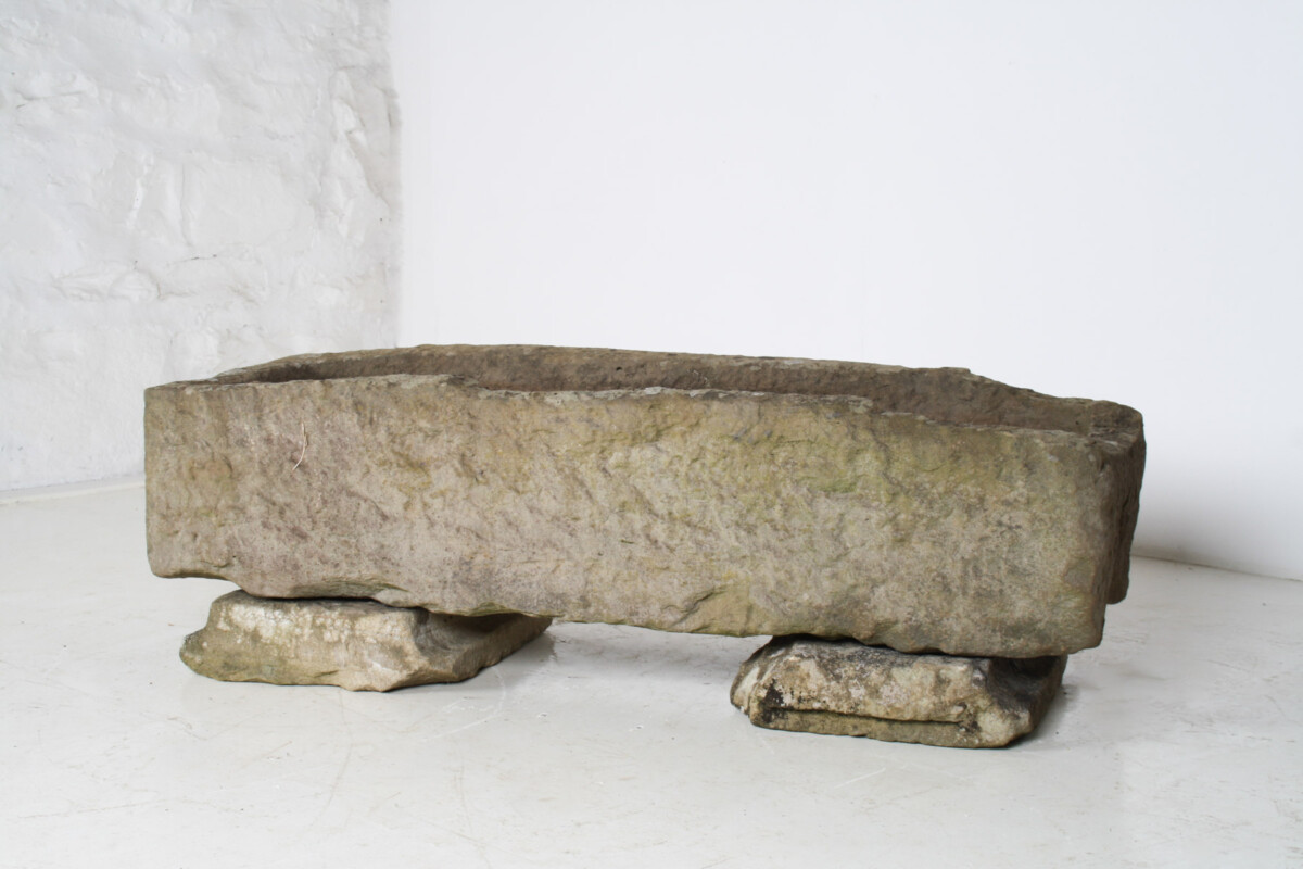 Large Carved Stone Rectangular Trough Planter Garden Feature on Pedestal - Image 3