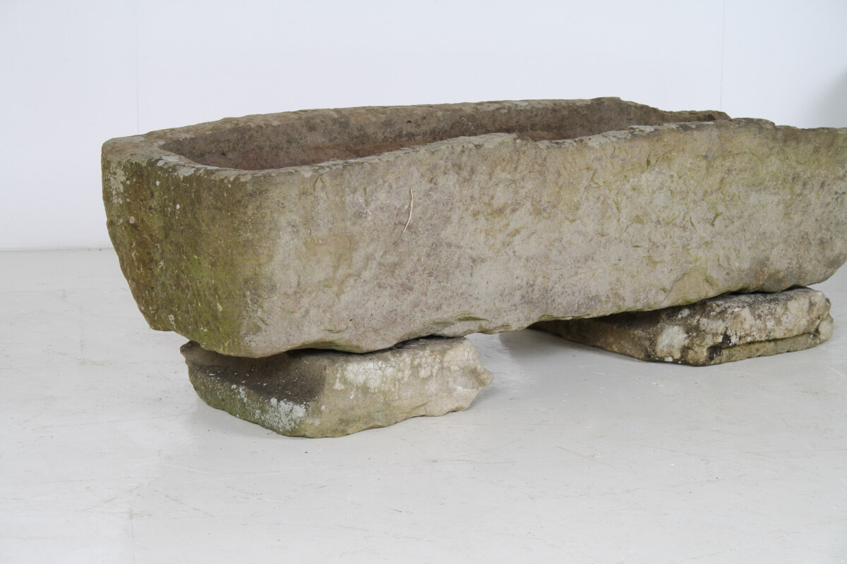 Large Carved Stone Rectangular Trough Planter Garden Feature on Pedestal - Image 14