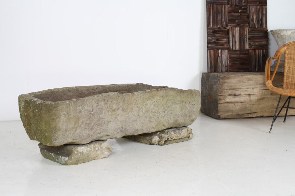 Large Carved Stone Rectangular Trough Planter Garden Feature on Pedestal - Image 13