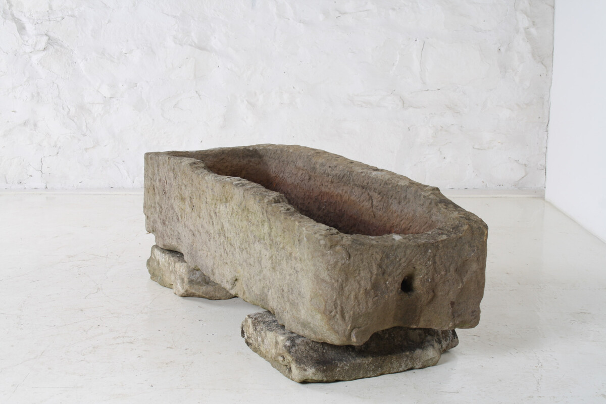 Large Carved Stone Rectangular Trough Planter Garden Feature on Pedestal - Image 11