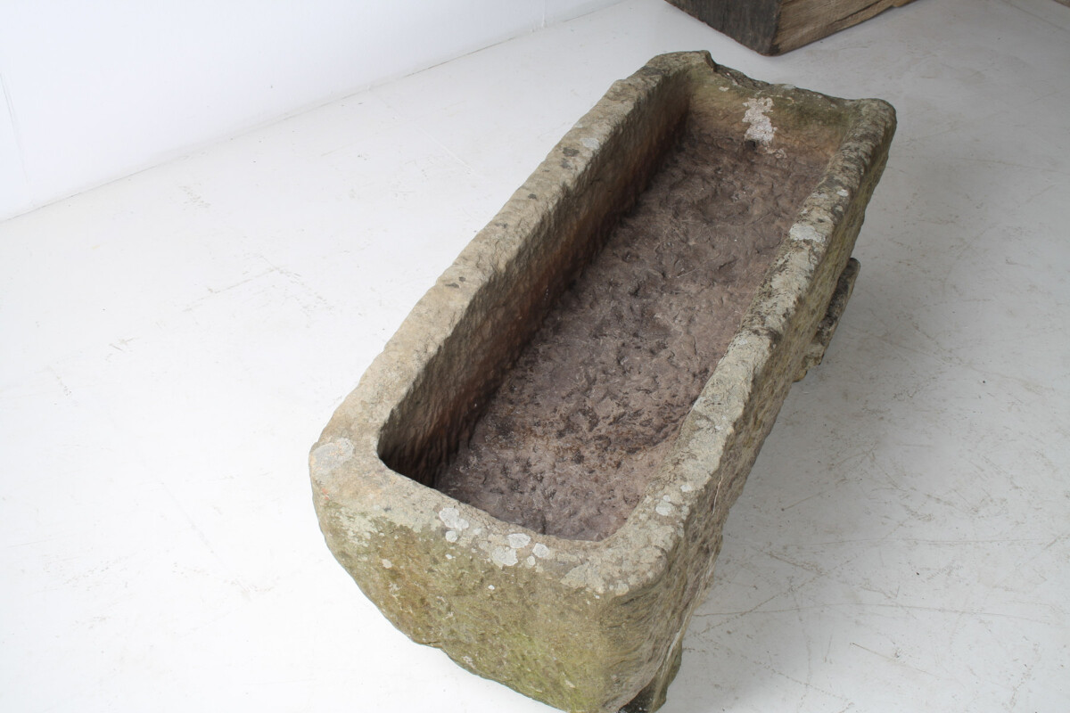 Large Carved Stone Rectangular Trough Planter Garden Feature on Pedestal - Image 10