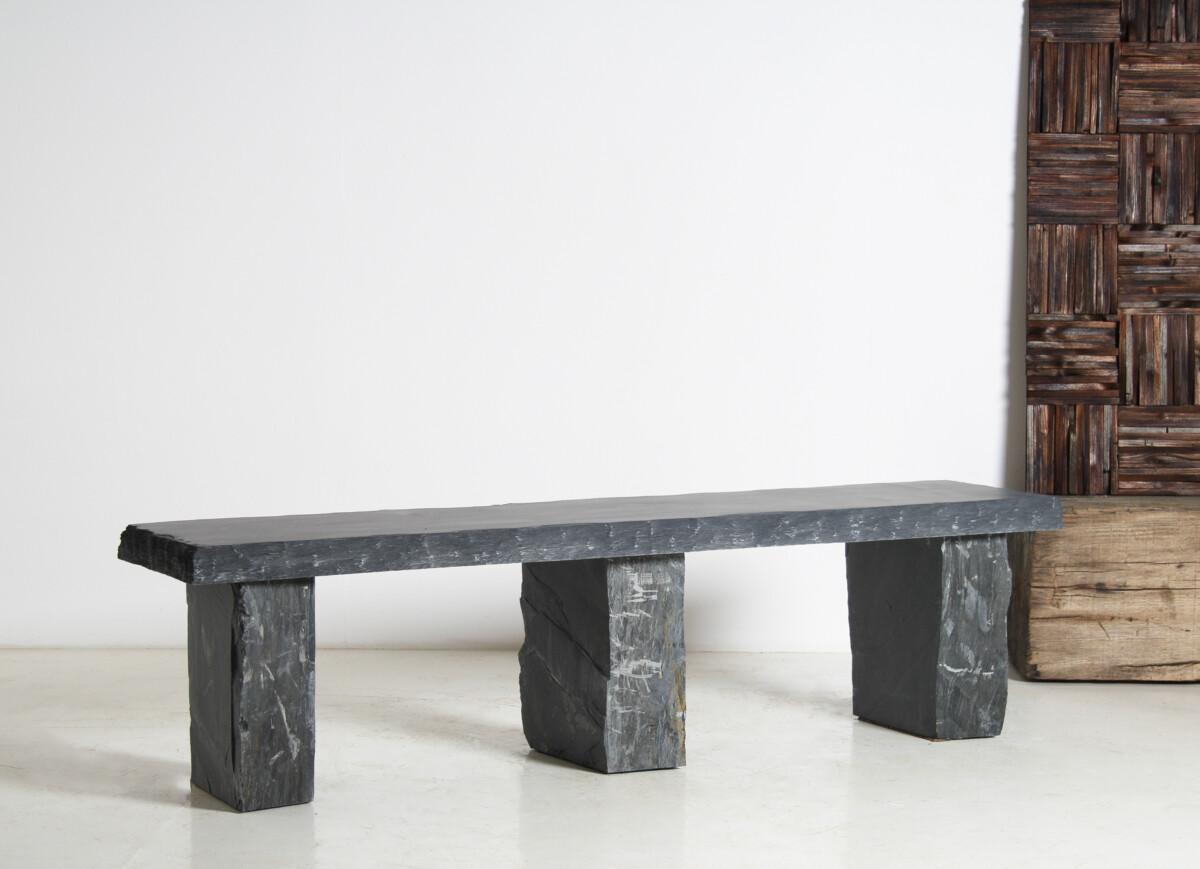 Large 6ft Natural Wabi-Sabi Stone Slate Bench Seat on Bolster Plinth Base - Image 20