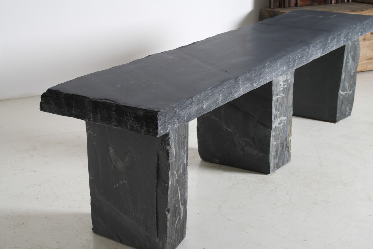 Large 6ft Natural Wabi-Sabi Stone Slate Bench Seat on Bolster Plinth Base - Image 11