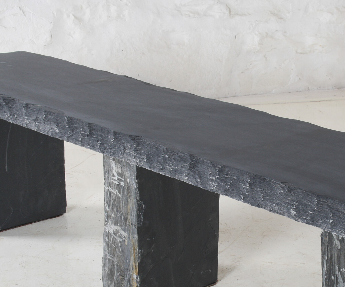 Large 6ft Natural Wabi-Sabi Stone Slate Bench Seat on Bolster Plinth Base - Image 9