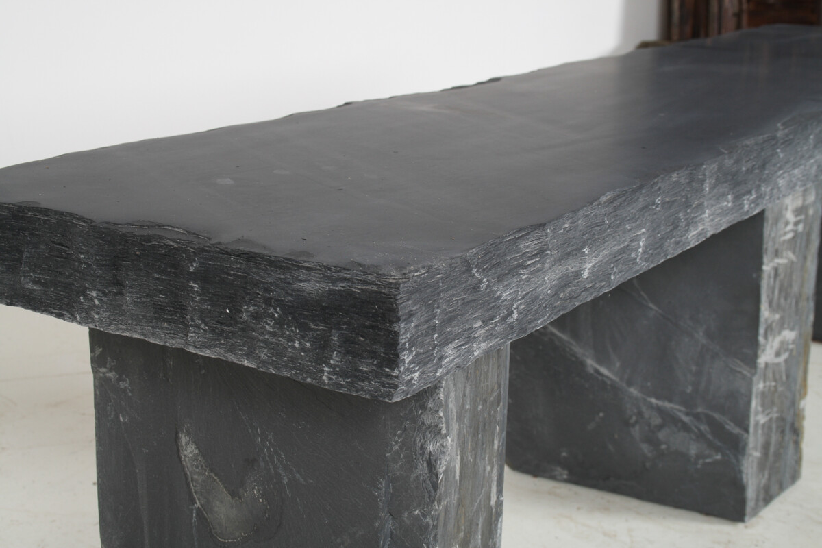 Large 6ft Natural Wabi-Sabi Stone Slate Bench Seat on Bolster Plinth Base - Image 8