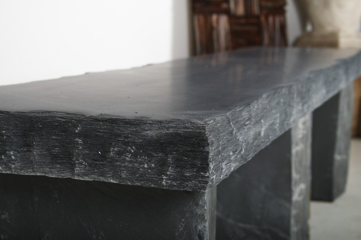 Large 6ft Natural Wabi-Sabi Stone Slate Bench Seat on Bolster Plinth Base - Image 7
